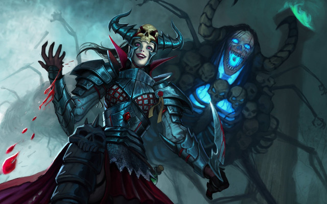 Woman sword demon fantasy art free wallpaper for desktop - medium preview image