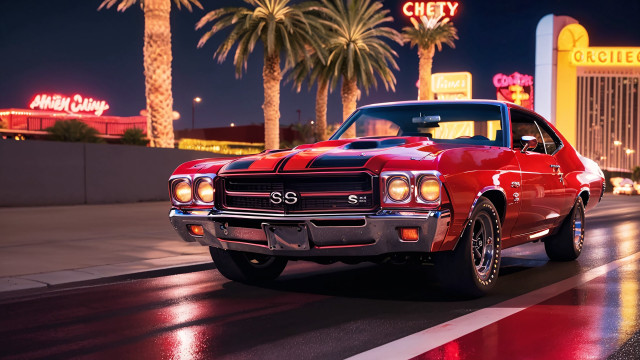 Red car neon cobra palm free wallpaper for desktop - medium preview image