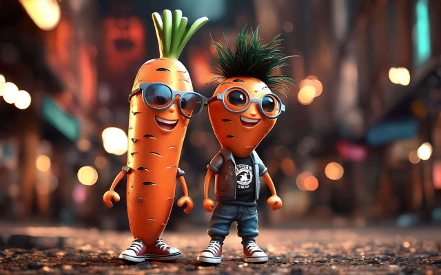 Carrots sunglasses street night 3d free wallpaper for desktop - medium preview image