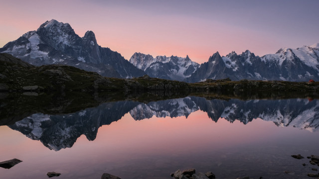 Mountain reflection lake sunset tent free wallpaper for desktop - medium preview image