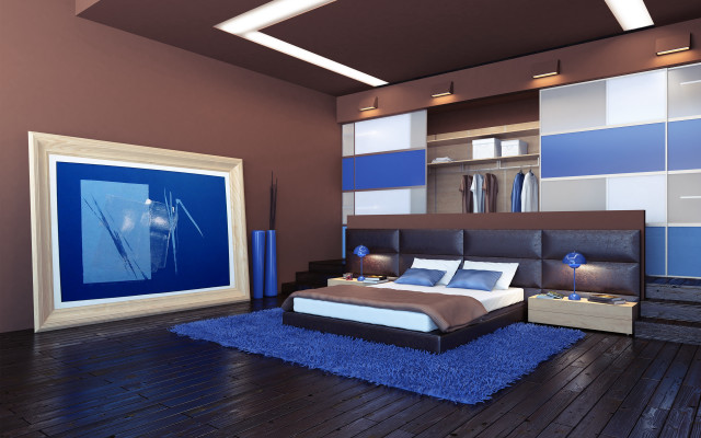Bedroom blue rug painting 3d free wallpaper for desktop - medium preview image