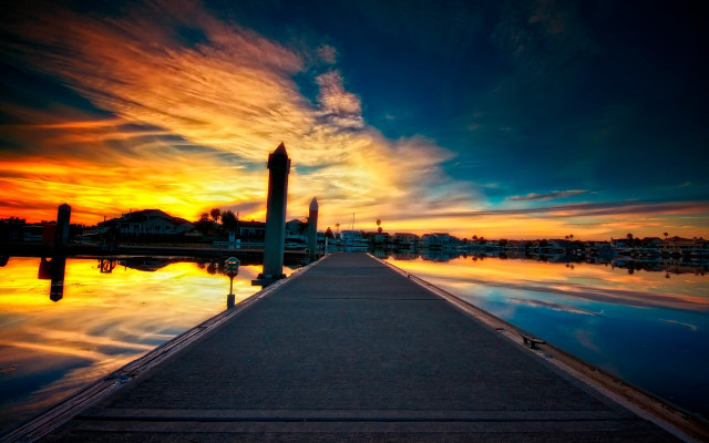 Dock clocktower sunset water clouds free wallpaper for desktop - medium preview image