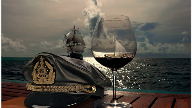 Wine hat ocean ship sunset free wallpaper for desktop - medium preview image