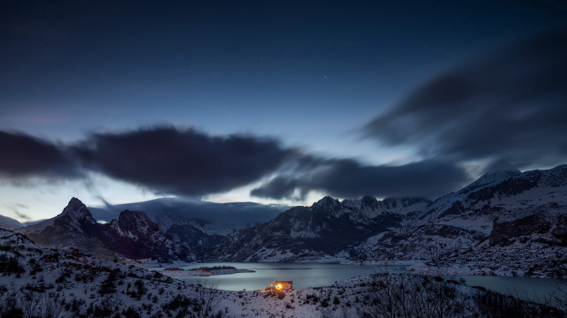 Mountain lake night tent clouds free wallpaper for desktop - medium preview image