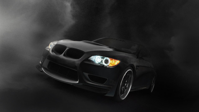 Black car yellow headlight fog free wallpaper for desktop - medium preview image