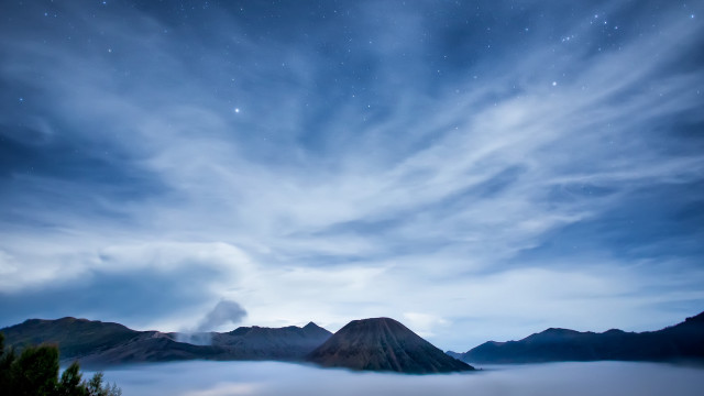 Mountain range clouds starry sky free wallpaper for desktop - medium preview image