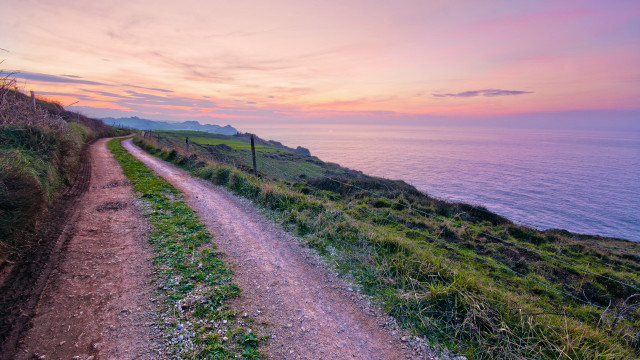 Dirt road hill ocean sunset free wallpaper for desktop - medium preview image