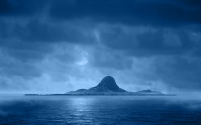 Large island moonlit ocean beach free wallpaper for desktop - medium preview image