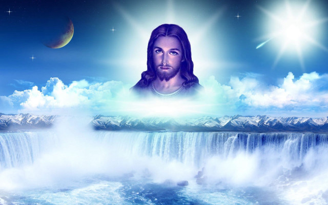 Jesus waterfall sky moon crescent #2 free wallpaper for desktop - medium preview image