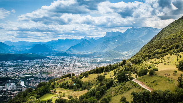 Scenic city mountains valley road free wallpaper for desktop - medium preview image