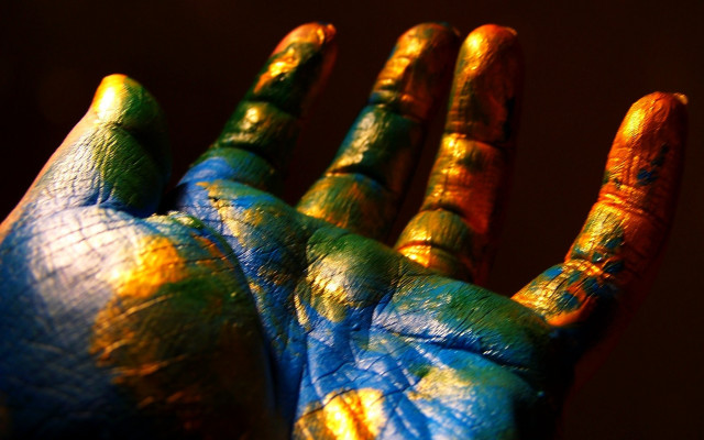 Gold blue hand battle fire free wallpaper for desktop - medium preview image