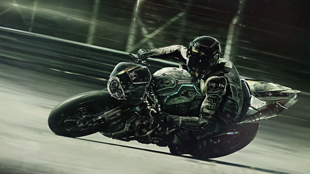 Man motorcycle rain night cyberpunk free wallpaper for desktop - medium preview image