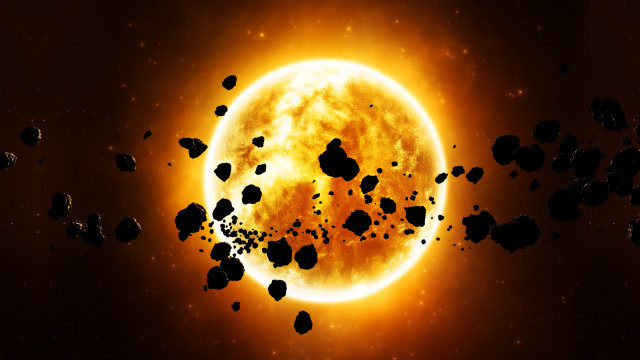 Sun rocks red circle moon free wallpaper for desktop - medium preview image