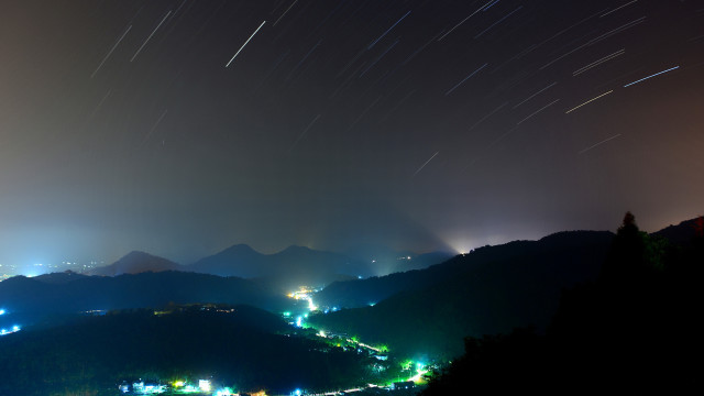 Mountain night city stars lake free wallpaper for desktop - medium preview image