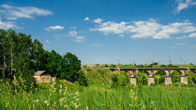 Bridge river building trees sky free wallpaper for desktop - medium preview image