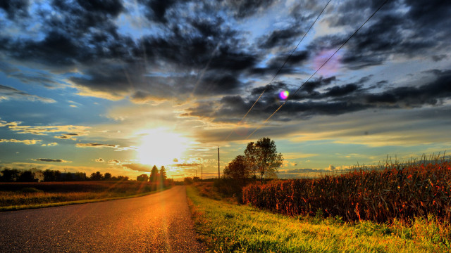 Sunset road field trees clouds #2 free wallpaper for desktop - medium preview image