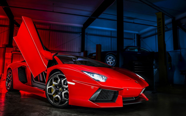 Red sports car garage open #2 free wallpaper for desktop - medium preview image