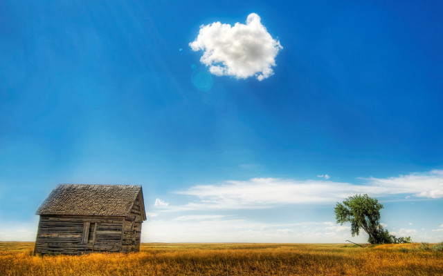 Small cabin field tree cloud free wallpaper for desktop - medium preview image