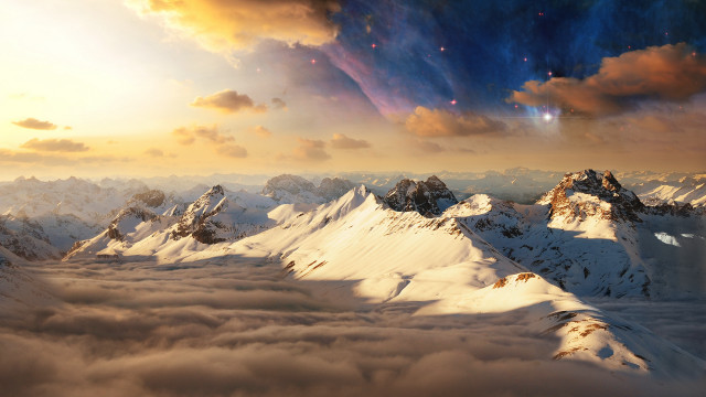 Mountain range clouds bright sky free wallpaper for desktop - medium preview image