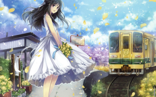 Woman white dress train track #2 free wallpaper for desktop - medium preview image