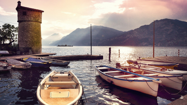 Boats tower building clock landscape free wallpaper for desktop - medium preview image