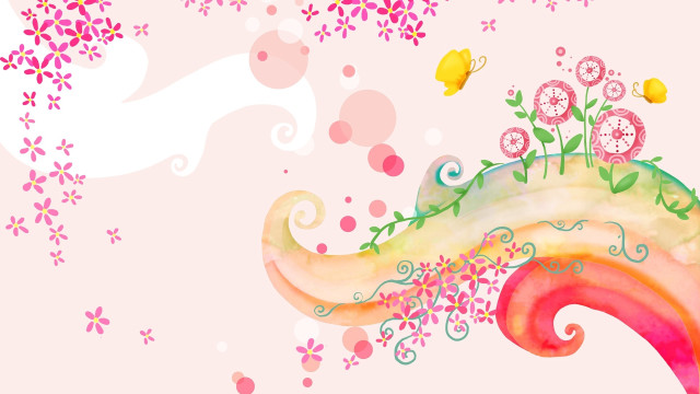 Colorful wave flowers butterflies bird free wallpaper for desktop - medium preview image