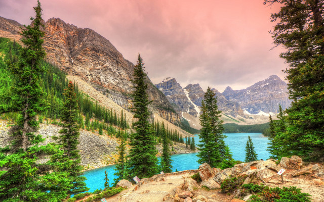 Mountain lake forest bridge sunset #2 free wallpaper for desktop - medium preview image