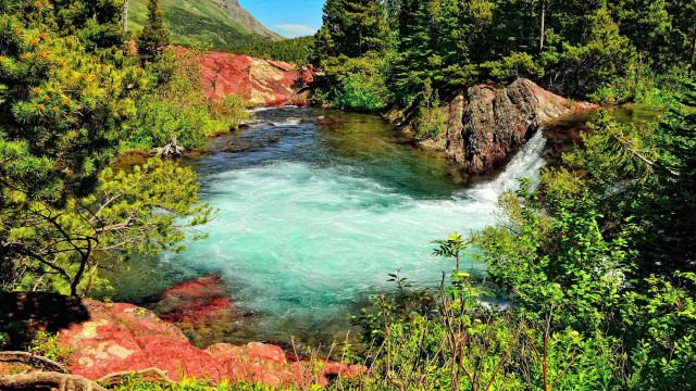 River forest waterfall autumn nature free wallpaper for desktop - medium preview image