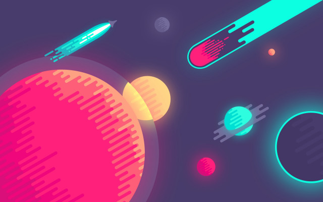 Space rocket planets neon moon free wallpaper for desktop - medium preview image