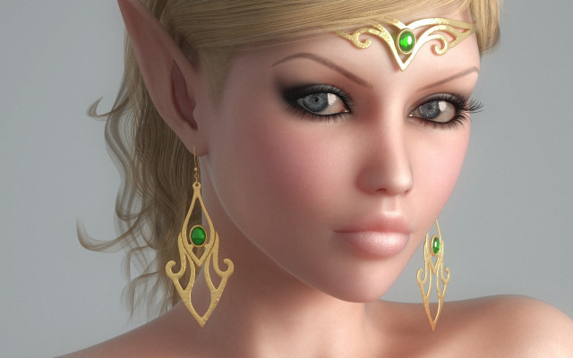 Woman greeneye goldjewelry fantasyart digitalrealistic free wallpaper for desktop - medium preview image
