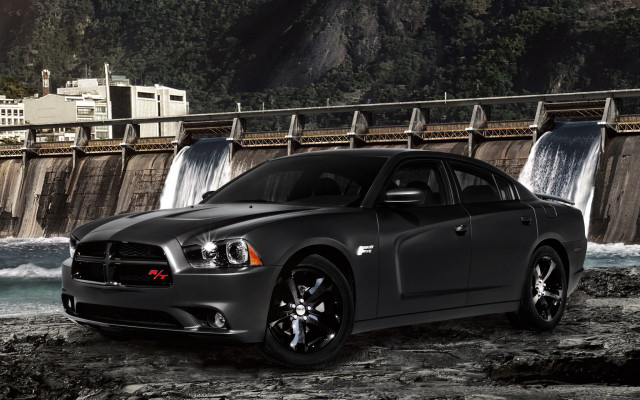 Dodge charger dam waterfall night free wallpaper for desktop - medium preview image