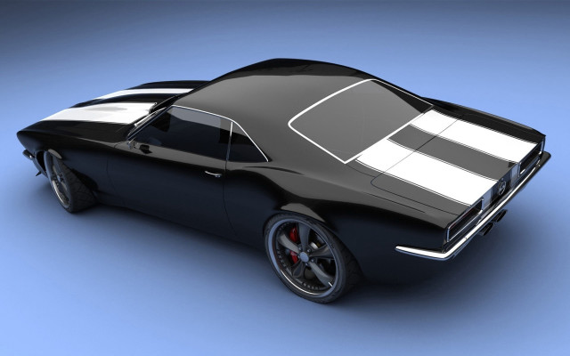 Black car white stripe photorealism free wallpaper for desktop - medium preview image