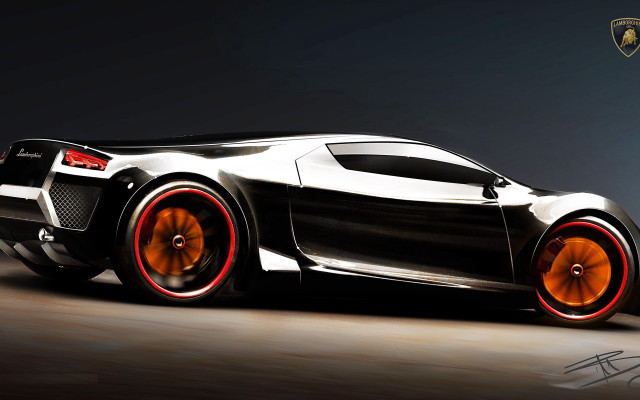 Black white car orange wheels free wallpaper for desktop - medium preview image