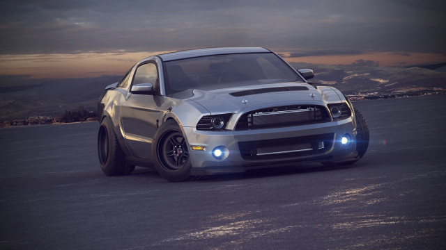 Silver mustang dusk hood up free wallpaper for desktop - medium preview image