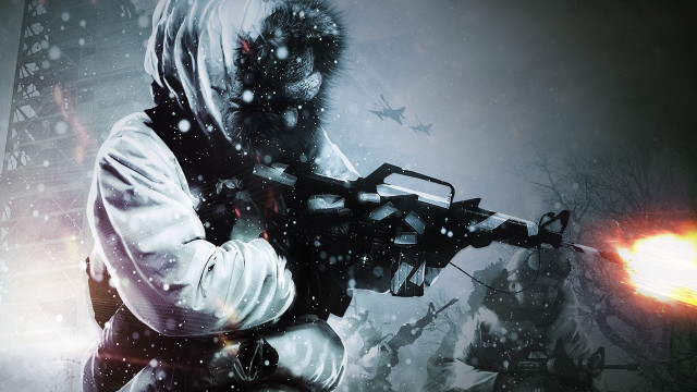 Snowy man gun citylights night free wallpaper for desktop - medium preview image