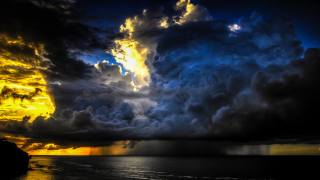 Sunset clouds ocean cityscape mountain free wallpaper for desktop - medium preview image