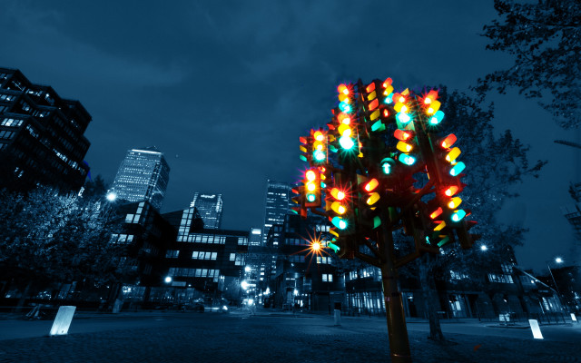 Traffic light tree city park free wallpaper for desktop - medium preview image