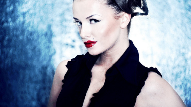 Woman red lipstick black dress free wallpaper for desktop - medium preview image