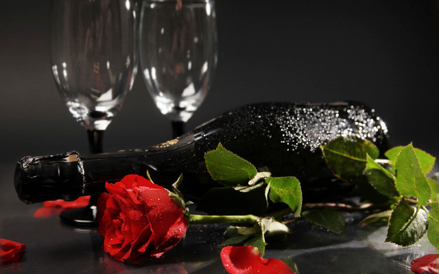 Champagne glasses rose petals still free wallpaper for desktop - medium preview image