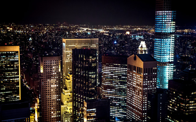 City lights clock tower night free wallpaper for desktop - medium preview image