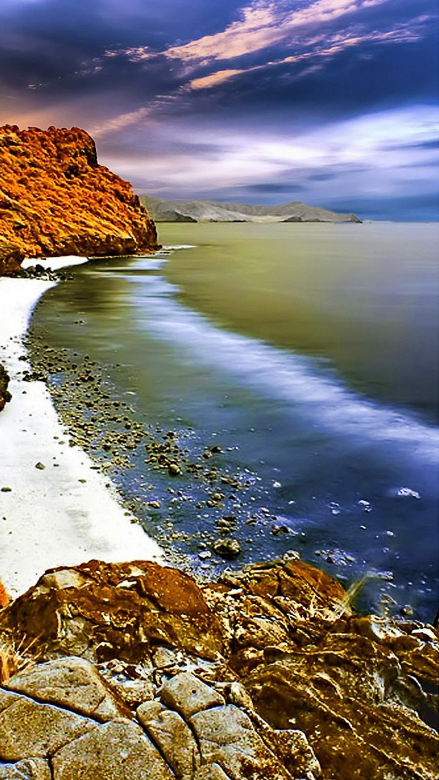 Rocky beach cliff cloudy sky free wallpaper for mobile - medium preview image