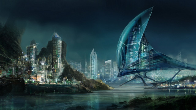 Futuristic city architecture solarpunk afrofuturism free wallpaper for desktop - medium preview image