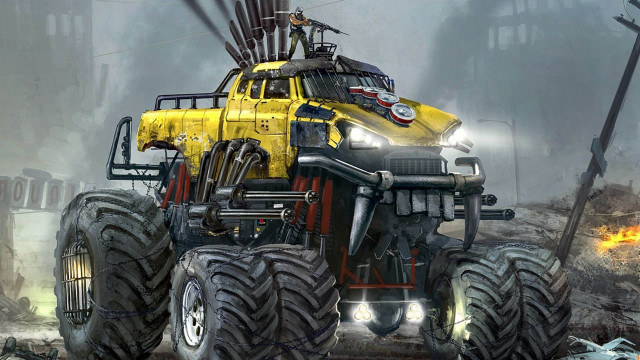 Yellow monster truck big tires free wallpaper for desktop - medium preview image