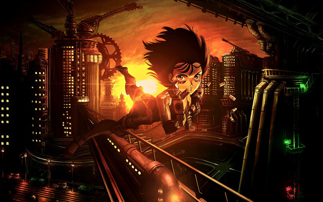 Boy city night cyberpunk skyline free wallpaper for desktop - medium preview image