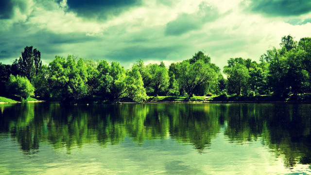 Lake trees clouds cloudy sky free wallpaper for desktop - medium preview image