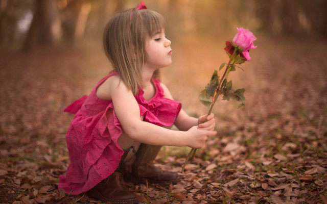 Little girl pink dress rose #2 free wallpaper for desktop - medium preview image