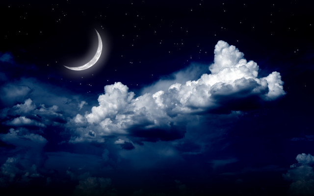Crescent moon night sky clouds free wallpaper for desktop - medium preview image
