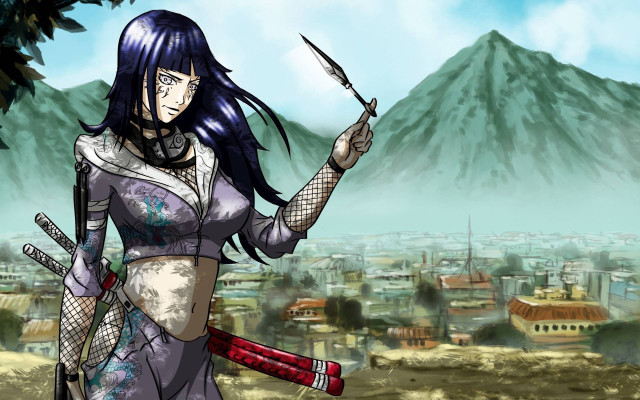 Woman sword knife city mountain free wallpaper for desktop - medium preview image
