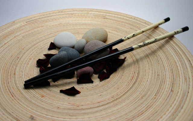 Wooden sticks plate rocks leaves free wallpaper for desktop - medium preview image