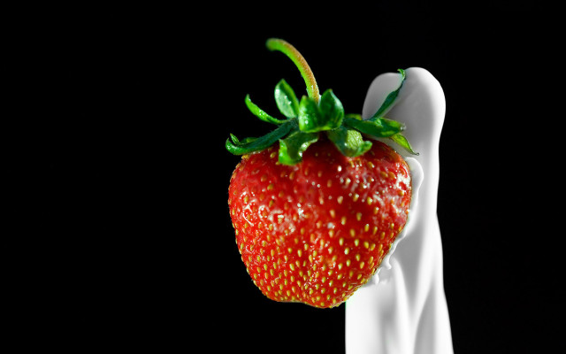 Strawberry held white hand massurrealism free wallpaper for desktop - medium preview image